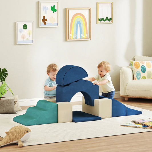 7-Piece Baby Soft Play Set, Indoor Gym for Crawling, Navy Blue Kids Gym & Playmats Navy Blue, Green, Beige at Gallery Canada