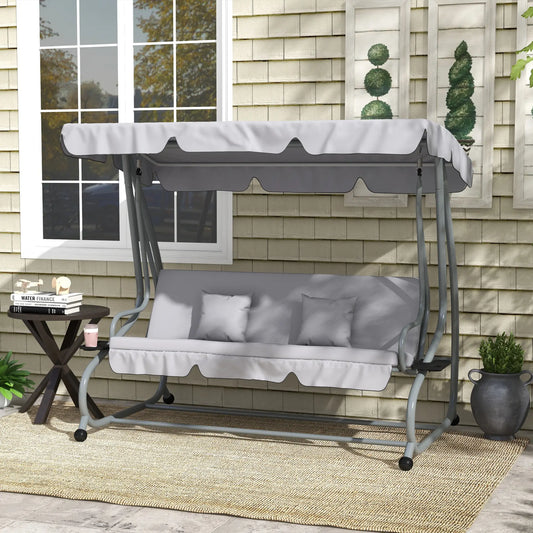 3-Seater Patio Swing Chair, Adjustable Canopy, 2 Pillows, Light Grey Porch Swings with Canopy Light Grey at Gallery Canada