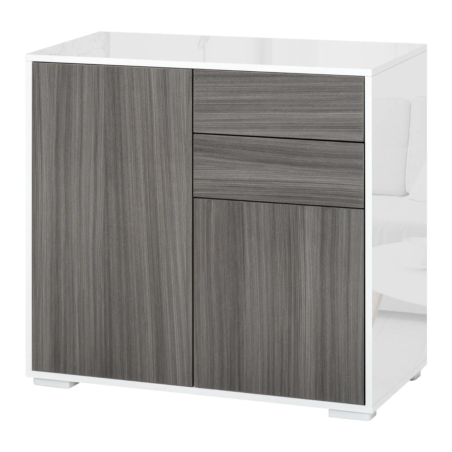 High Gloss Buffet Sideboard, 2 Drawers, 2 Doors, Adjustable Shelf, Kitchen Storage Cabinet, Push Open, White, Grey Storage Cabinets at Gallery Canada