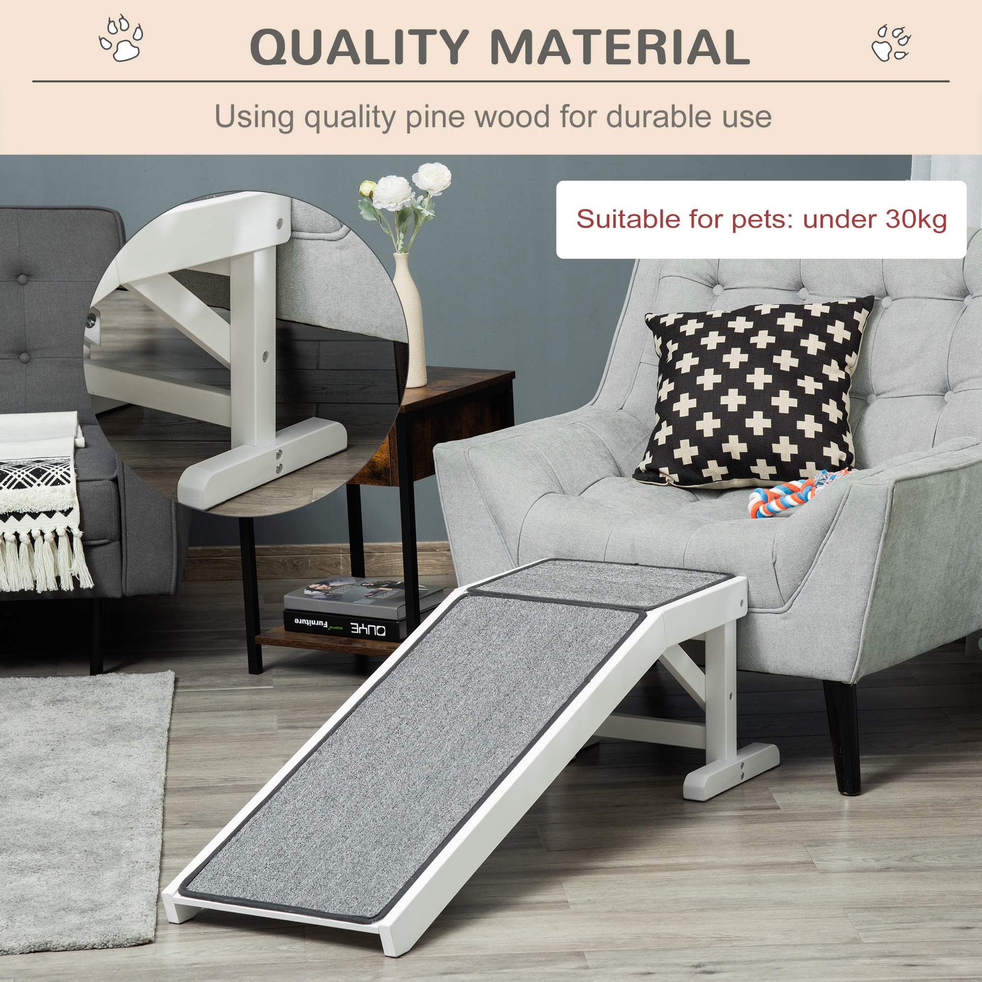 Pet Ramp, Bed Steps for Dogs Cats with Non-slip Carpet, 49"L x 16"W x 14"H, White Grey at Gallery Canada