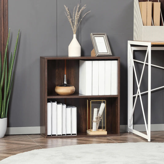 Small Wood Bookshelf, 2 Tier Storage Rack, Walnut Small Bookshelves Walnut at Gallery Canada