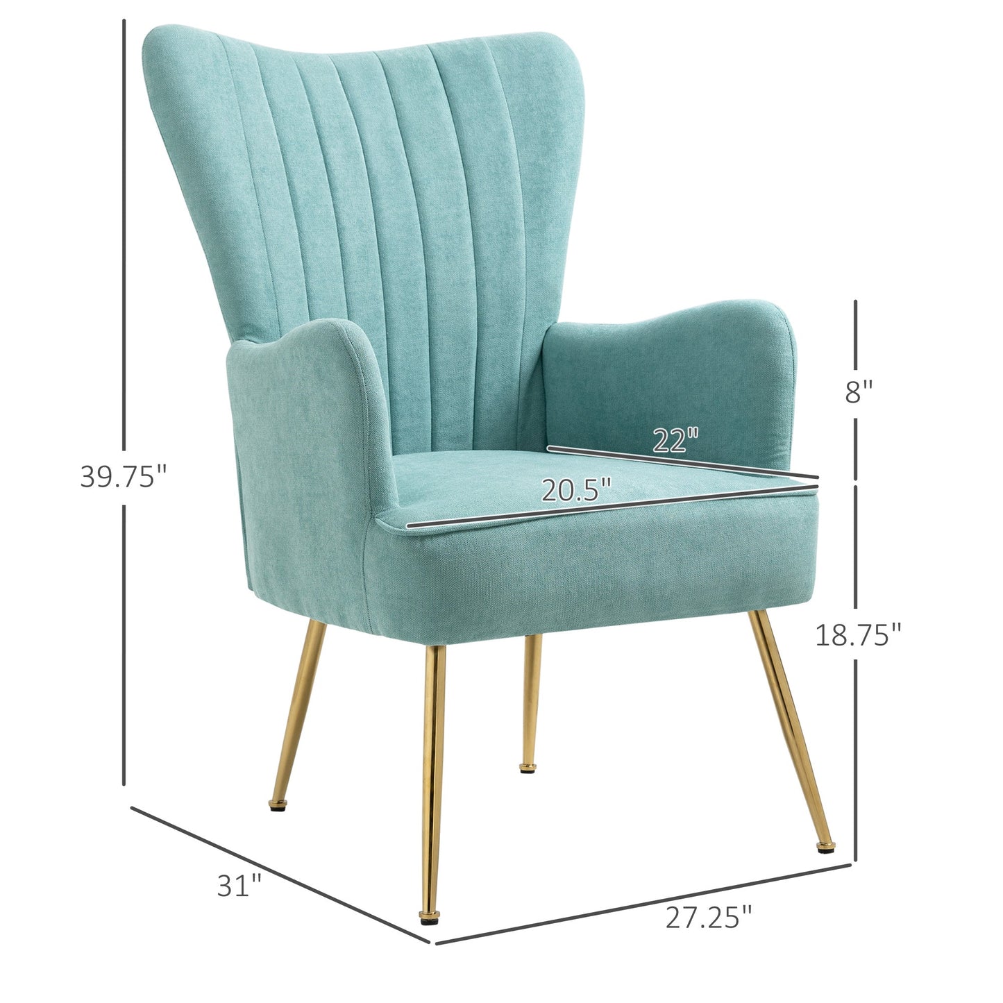 Velvet Accent Chairs, Modern Living Room Chair, Tall Back Leisures Chair with Steel Legs for Bedroom, Dinning Room, Waiting Room, Light Green at Gallery Canada