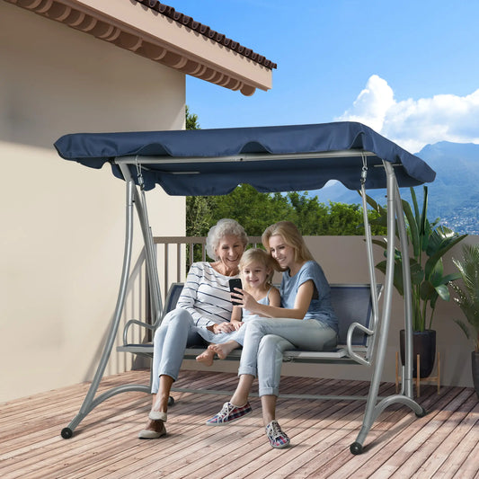 3-Seater Outdoor Swing Bench, Adjustable Canopy, Dark Blue Porch Swings with Canopy Dark Blue at Gallery Canada