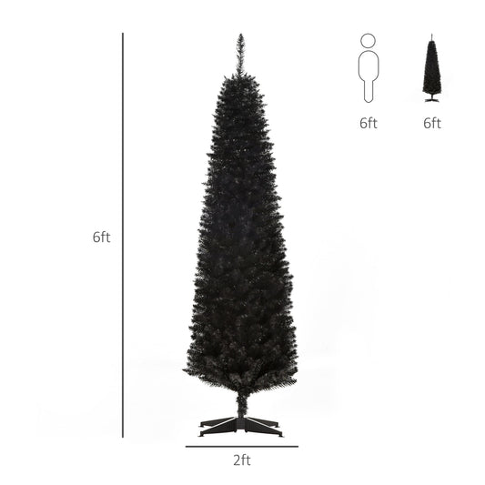 6 Pencil Christmas Tree, Slim Artificial Xmas Tree with Realistic Branches, Sturdy Metal Stand, Black at Gallery Canada