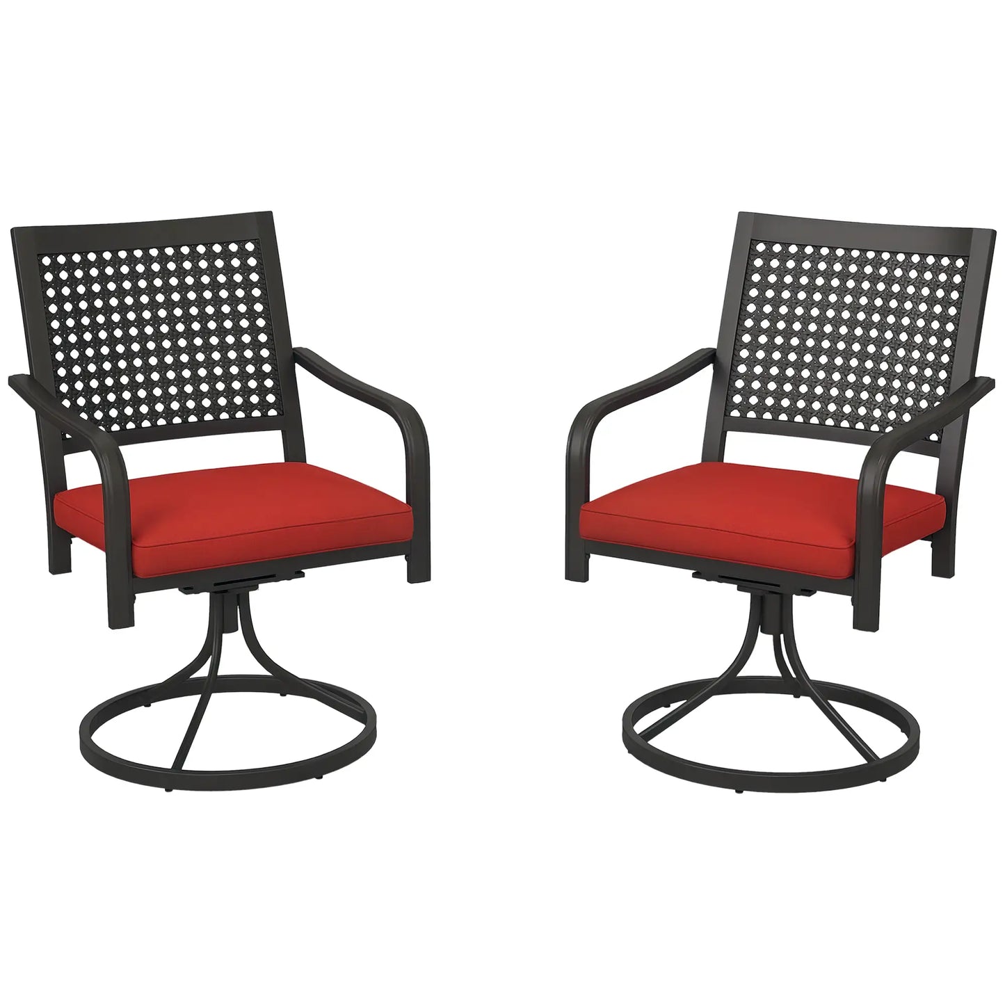 Patio Swivel Chair with Cushion, Outdoor Rocker, Curved Armrests, Red Bistro Sets at Gallery Canada