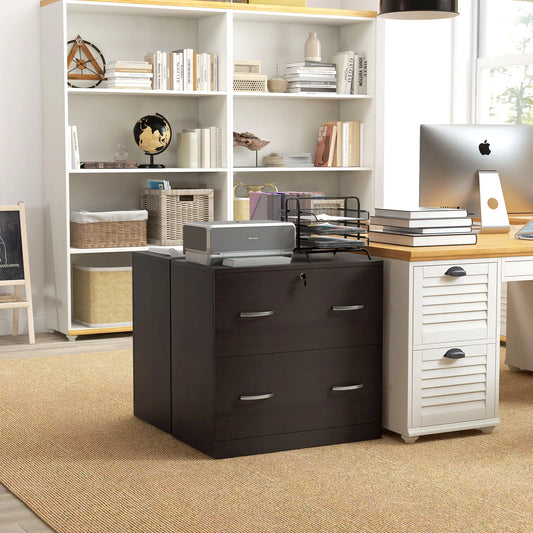2 Drawer File Cabinet with Lock, Hanging Bar, Letter Size, Espresso Office Cabinets & Cupboards Espresso at Gallery Canada