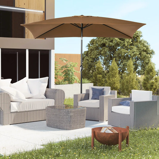 6.5x10ft Rectangle Aluminum Tilt Patio Umbrella, Outdoor Sunshade Canopy with Crank Sun Umbrellas Coffee at Gallery Canada