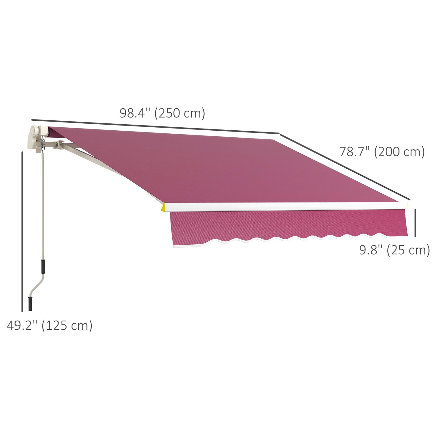8' x 6.5' Manual Retractable Awning with LED Lights, Aluminum Sun Canopies for Patio Door Window, Wine Red