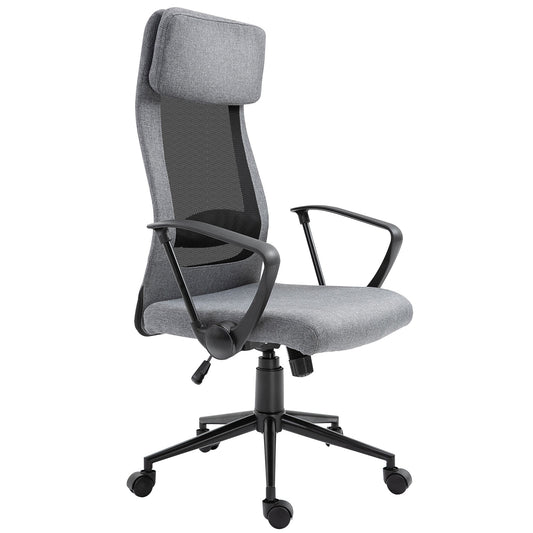 High Back Mesh Office Chair, Computer Chair with Headrest, Adjustable Height, Tilt Function and Armrests, Grey at Gallery Canada