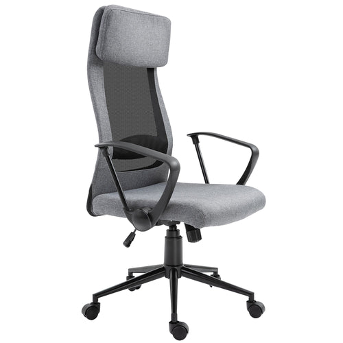High Back Mesh Office Chair, Computer Chair with Headrest, Adjustable Height, Tilt Function and Armrests, Grey