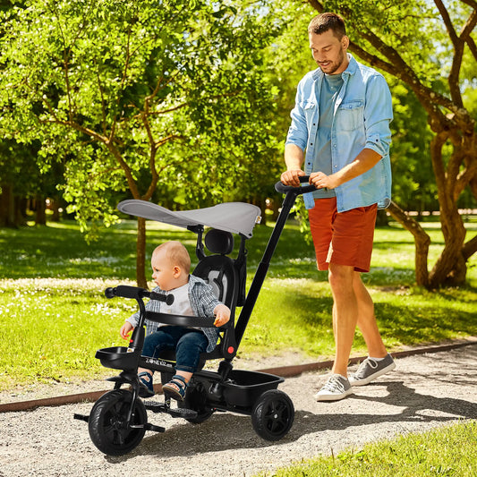 Kids Tricycle, 4 In 1 Trike, Adjustable Seat, Removable Canopy, Grey Tricycles for Kids Grey, Black at Gallery Canada