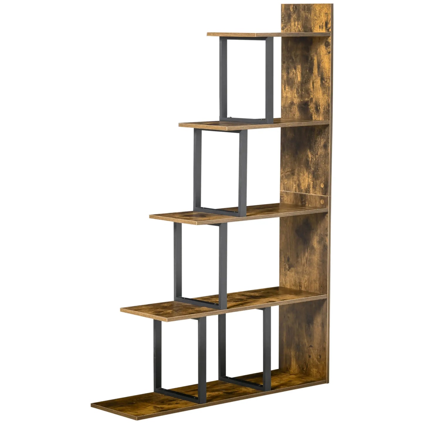 Industrial Bookcase, 5-Tier Wooden Ladder Shelf, Rustic Brown Display Bookshelves at Gallery Canada