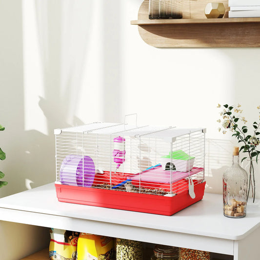 18.5'' Hamster Cage, Exercise Wheel, Water Bottle, 2 Storey, Red Hamster Cages Red and White at Gallery Canada