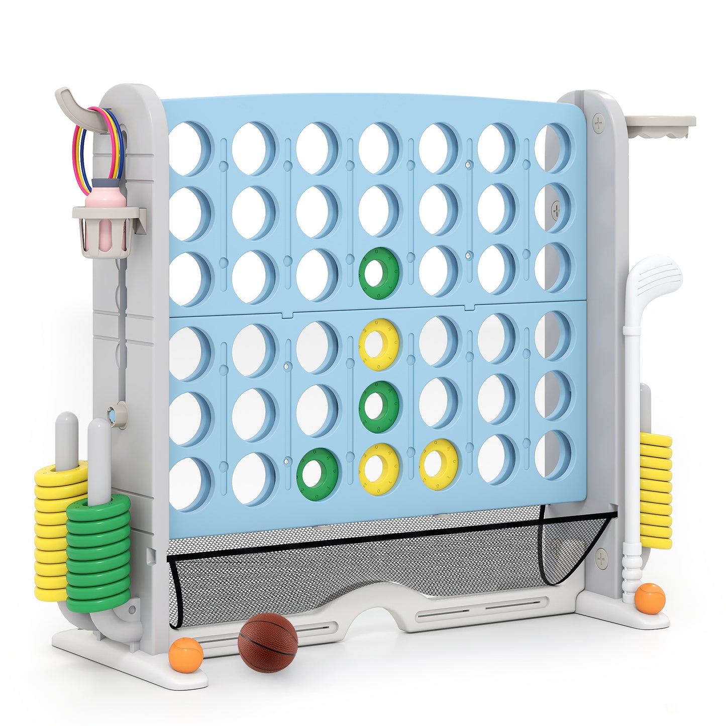 Jumbo 4-to-Score Game with Ring-toss and Basketball Hoop, Light Blue Lawn Games Light Blue at Gallery Canada