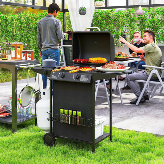 2+1 Burner Propane Gas BBQ Grill, Portable With Side Burner, Thermometer, Black Propane Gas Grills Black at Gallery Canada