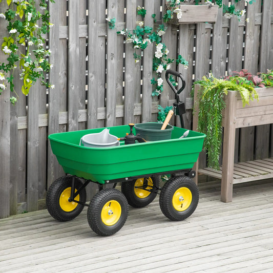 Heavy Duty 440lbs Garden Dump Cart, Steel Frame, 12" Tires, Green, Green Folding Garden Carts Green, Black at Gallery Canada
