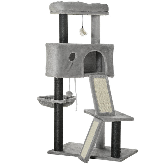 47" Cat Tree for Indoor Cats, Kitty Activity Center, Cat Tower with Cat Ear Bed Ramp Condo Hammock Hanging Ball Toys Sisal Rope Scratching Post, Light Grey at Gallery Canada