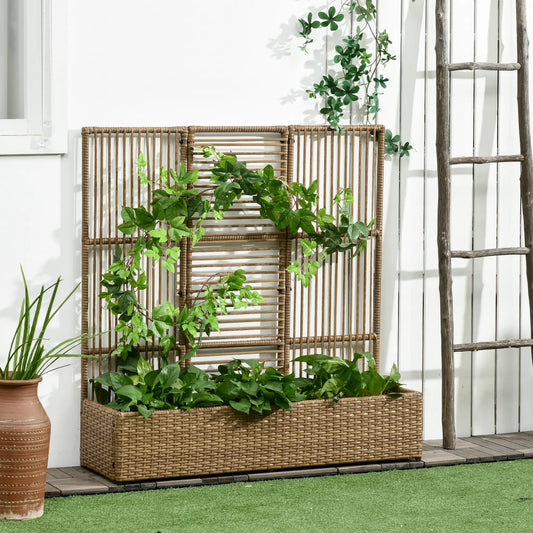 Raised Garden Bed with Lattice Trellis, Rattan Planter with Storage, Sand Brown Raised Garden Beds Sand Brown at Gallery Canada