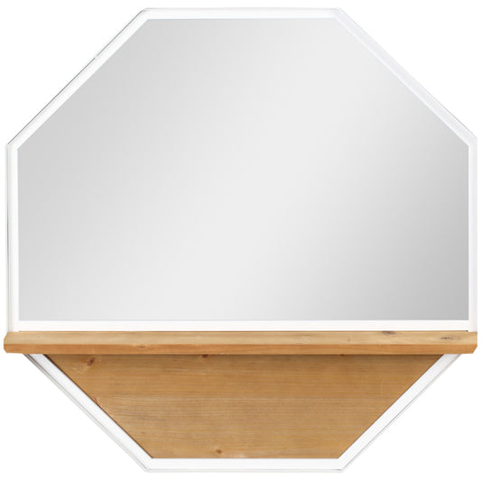 24"x24"/61x61cm Octagon Wall Mirror with Wood Storage Shelf, Modern Mirror for Living Room or Bedroom Wall, White - Gallery Canada