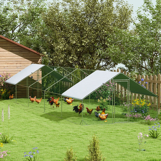 Metal Chicken Coop, Water UV Protection Cover, 9.8' x 32.8' x 6.4'