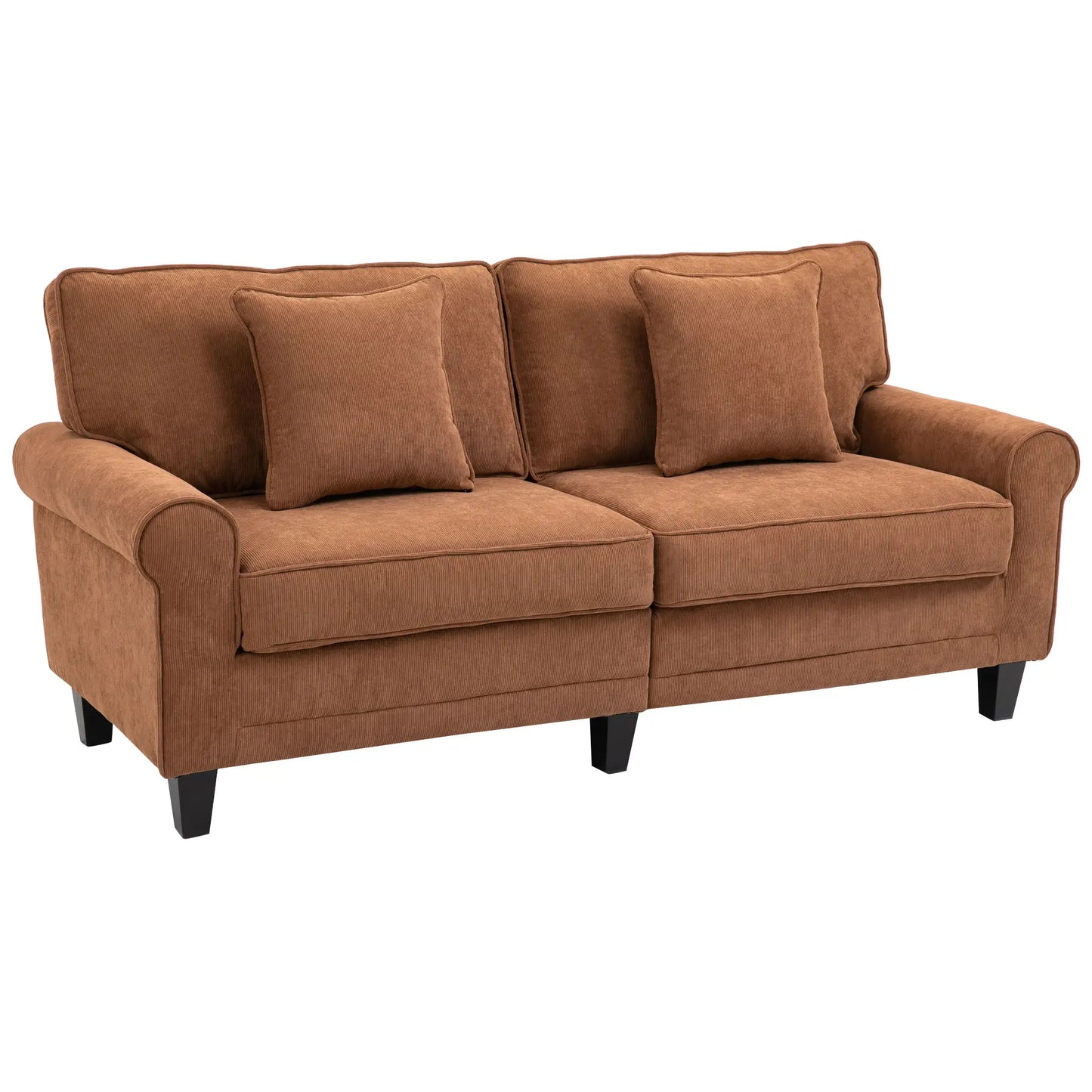 Modern 3 Seater Sofa, Corduroy Fabric, Pine Wood Legs, Brown 3-Seater Sofas at Gallery Canada