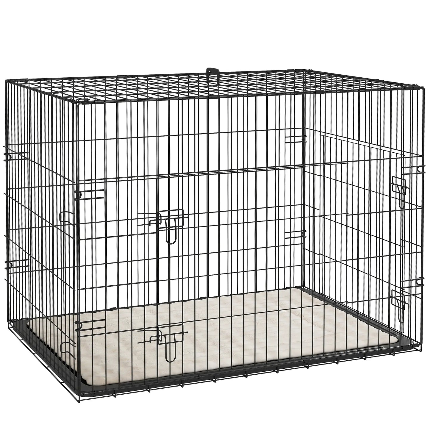 35" Dog Crate, Folding Metal Cage, Removable Tray, Cushion, Black