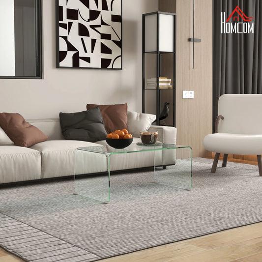 Clear Glass Coffee Table, Modern Rectangle Living Room Table, Safe Rounded Edges Coffee Tables Clear at Gallery Canada