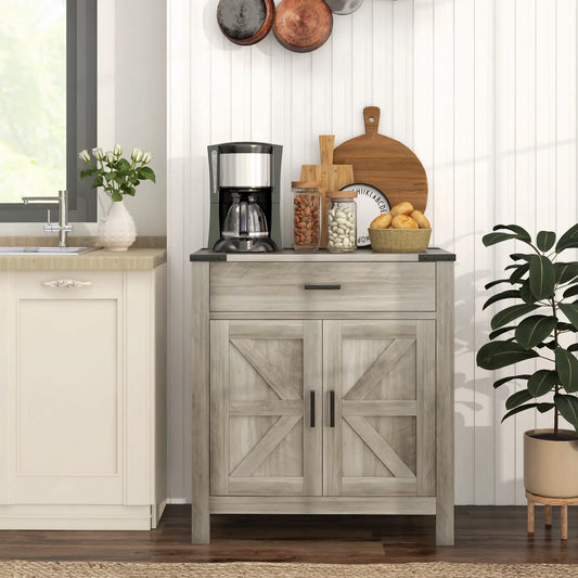 Farmhouse Buffet Cabinet, 1 Drawer, Storage Cabinet, Adjustable Shelf, Grey Bar Cabinets Grey at Gallery Canada