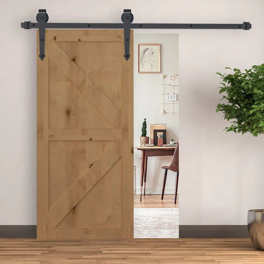 Kit de rail de porte coulissante de grange 6.6FT, lourd, adapté aux portes de 39", marron