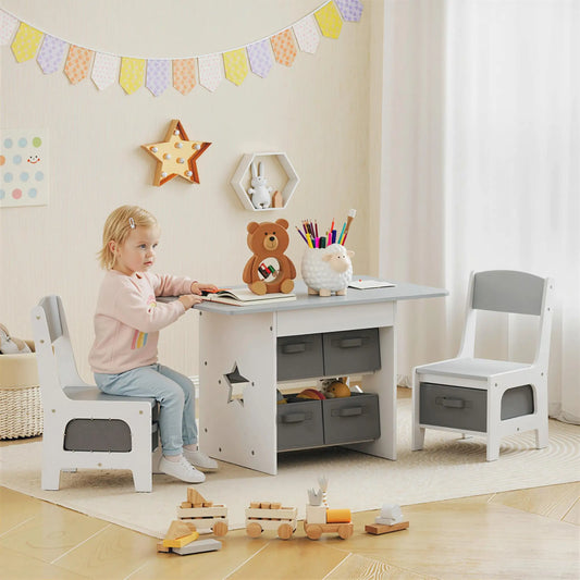 3 Piece Kids Table and Chair Set, 6 Removable Drawers, Light Grey Kids Table Sets Light Grey, Dark Grey, White at Gallery Canada
