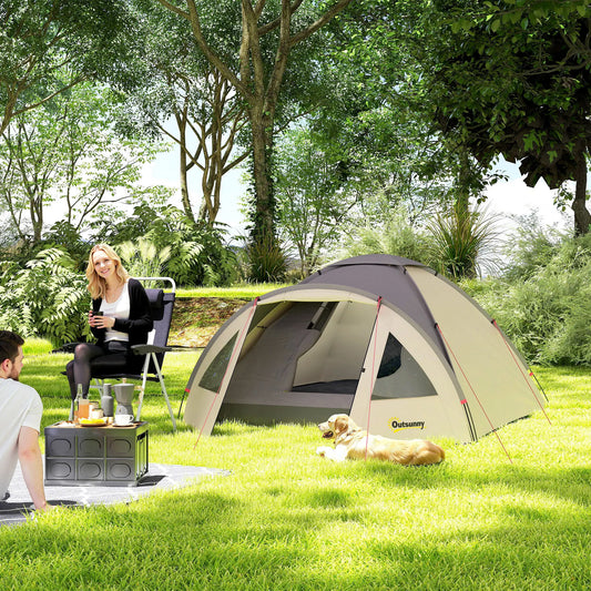 3 Person Camping Tent, Waterproof Dome, Bedroom, Porch, Khaki Camping Tents Khaki at Gallery Canada