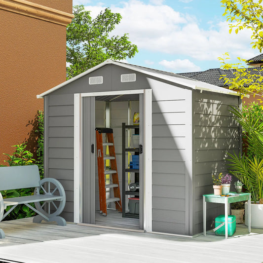 7.7' x 6.5' Metal Garden Shed, Tool Storage, Light Grey Sheds Light Grey at Gallery Canada
