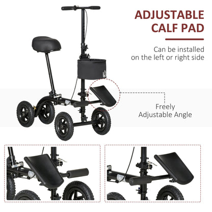 Seated Knee Walker, Foldable Steerable Medical Knee Scooter, Crutch Alternative with Braking System, Storage Bag for Foot Injuries, Black at Gallery Canada