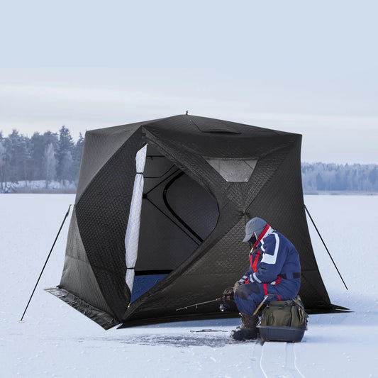 4-Person Insulated Ice Fishing Tent, Portable Shelter, Carry Bag, -22℉ Ice Fishing Tents Black at Gallery Canada