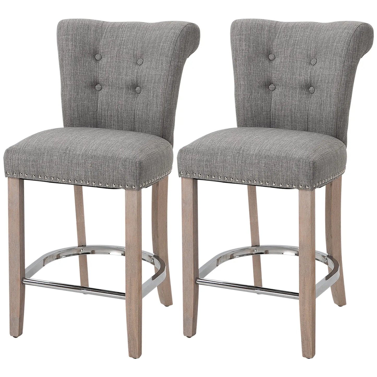 Upholstered Counter Height Bar Stools, Set of 2, Wood Legs, Grey Bar Stools at Gallery Canada