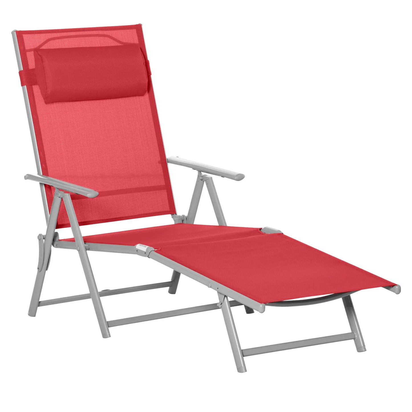 Outdoor Folding Chaise Lounge, Steel Recliner, 7 Adjustable Positions, Red Lounger Chairs at Gallery Canada
