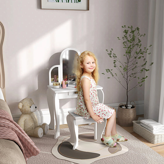 Kids Dressing Table and Chair Set, Makeup Desk with Drawer, White Toy Vanity White at Gallery Canada