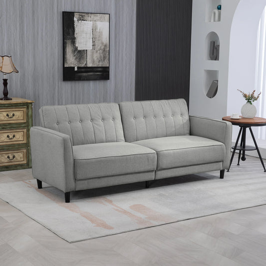 Convertible Bed with Couch, Button Tufted Fabric Sofa Bed, Adjustable Back, Grey 2-Seater Sofas Grey at Gallery Canada