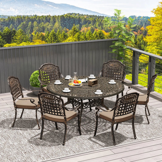 7-Piece Outdoor Dining Set, Aluminum Table and Chairs, 6-Person, Bronze Outdoor Dining Sets Bronze, Khaki at Gallery Canada