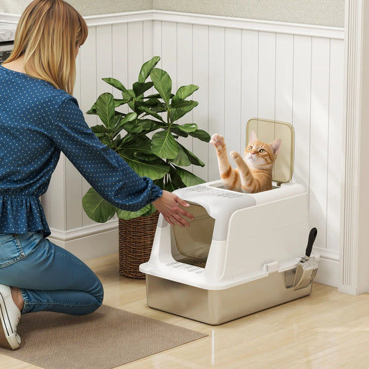 Extra Large Stainless Steel Litter Box, Enclosed for Big Cats Cat Litter Box Enclosures White, Grey at Gallery Canada