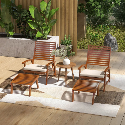 4 Acacia Wood Patio Set, Footstool, Seat Cushions, Cream White Patio Chairs Teak, Cream White at Gallery Canada