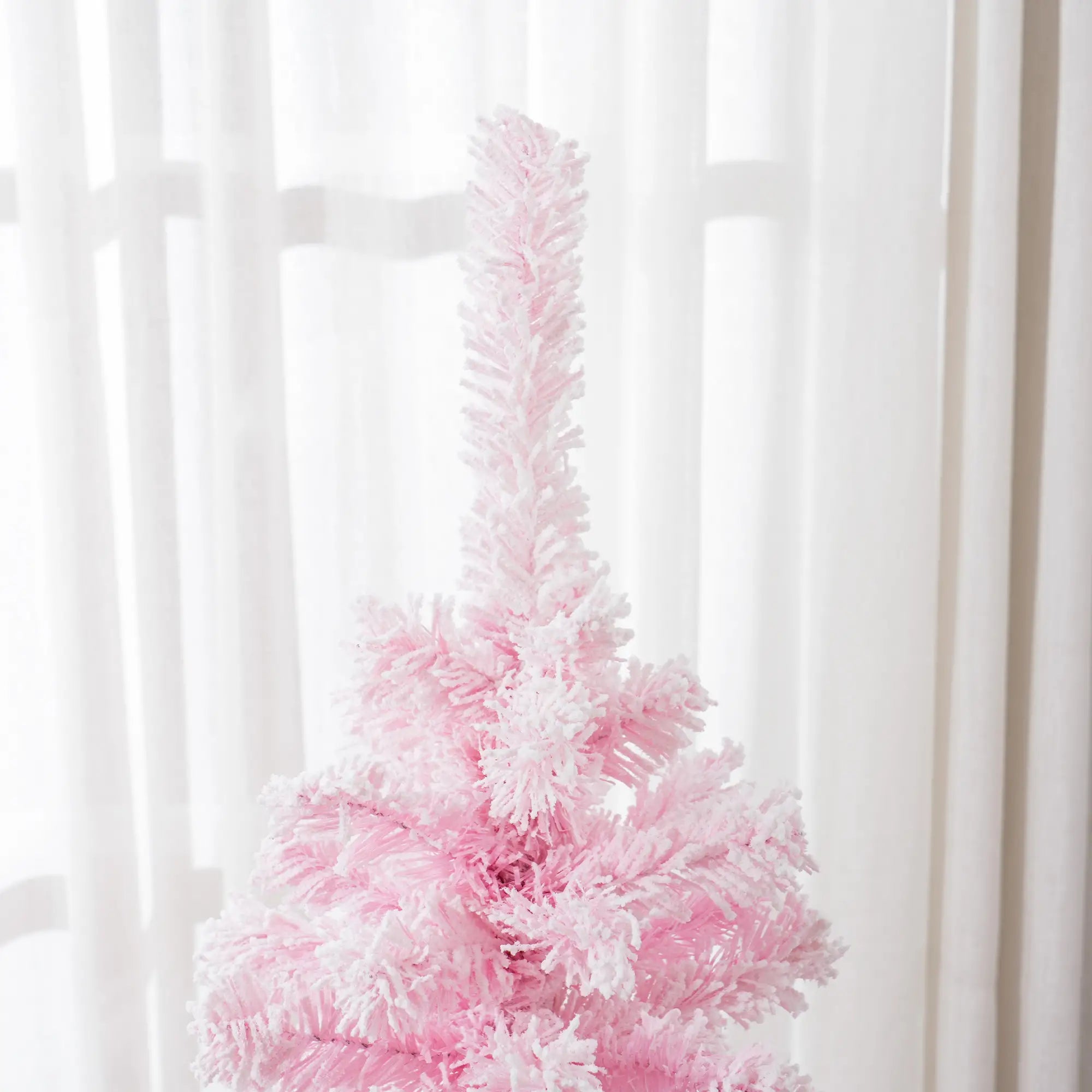 4 ft Flocked Pencil Christmas Tree, Realistic Branches, Auto Open, Steel Base, Pink Pencil Christmas Trees at Gallery Canada