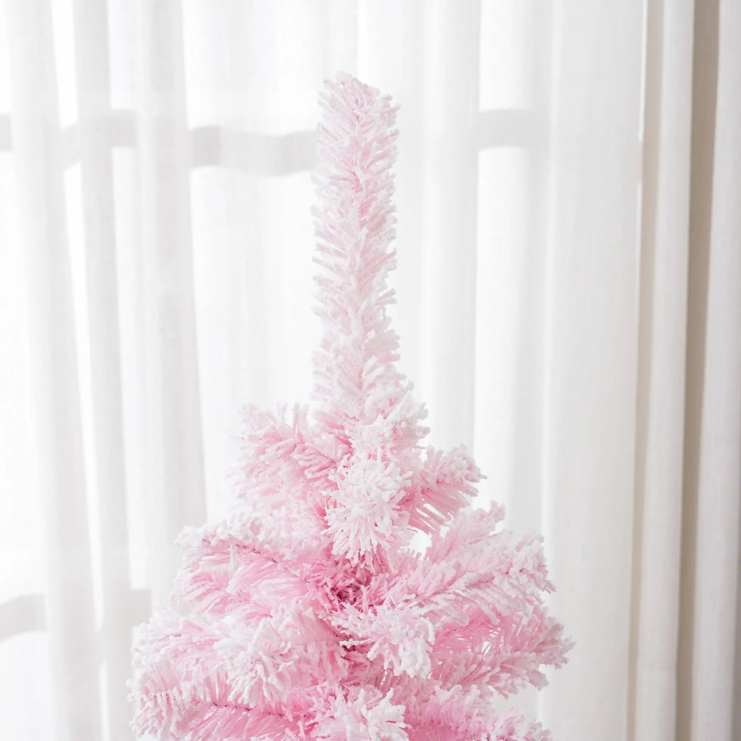 4 ft Flocked Pencil Christmas Tree, Realistic Branches, Auto Open, Steel Base, Pink Pencil Christmas Trees at Gallery Canada
