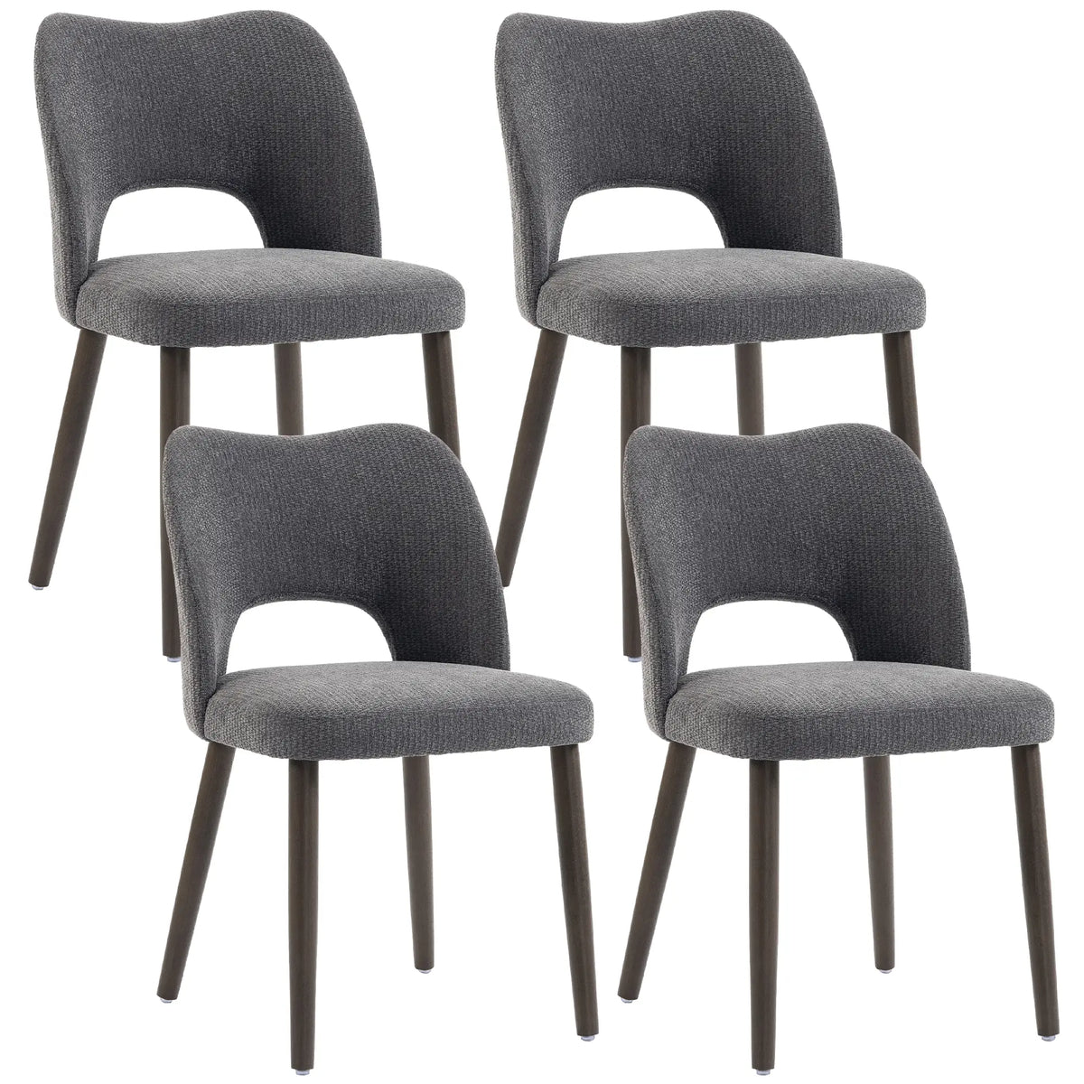 Ensemble de chaises de salle à manger rembourrées, pieds en bois d'hévéa, gris foncé