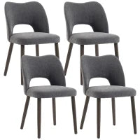 Upholstered Dining Chairs Set, Rubberwood Legs, Dark Grey