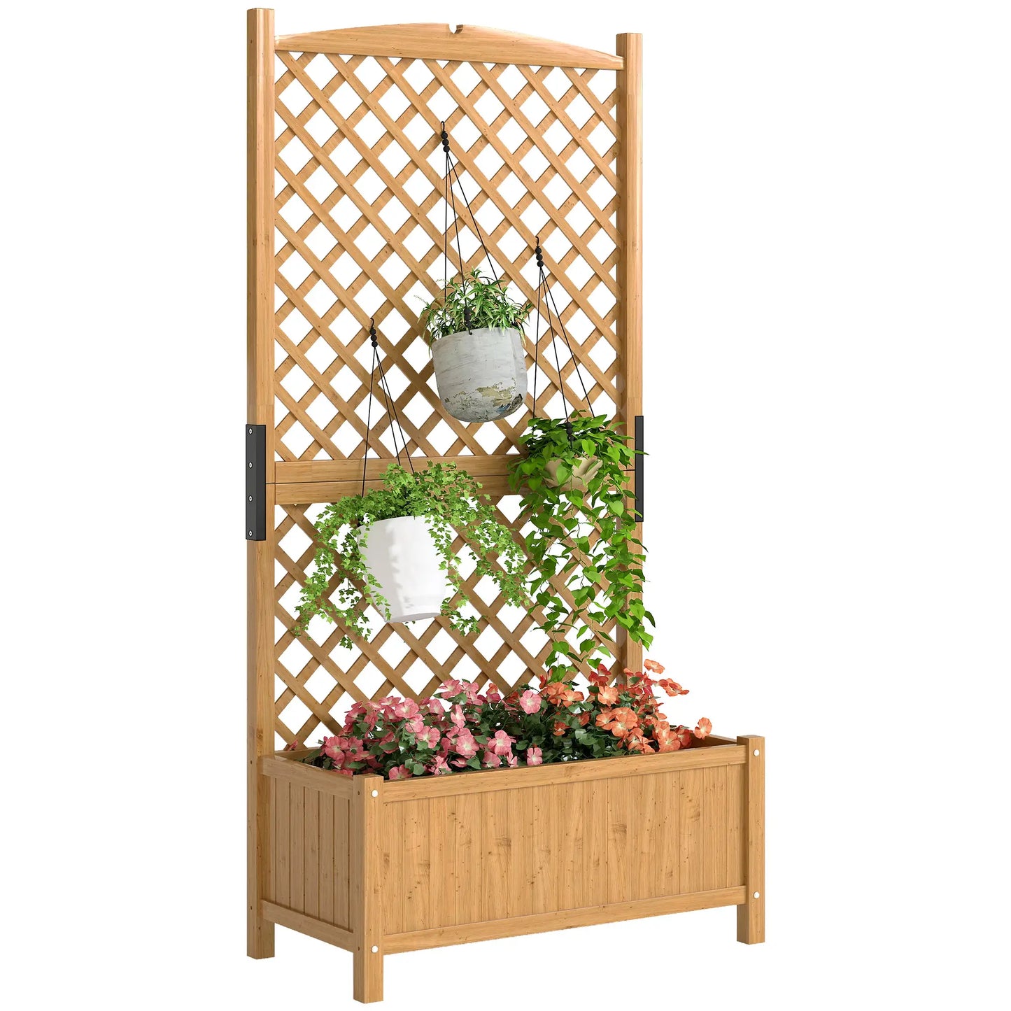 Wooden Raised Garden Bed With Trellis, 35.4" x 17.7" x 70.9", Yellow