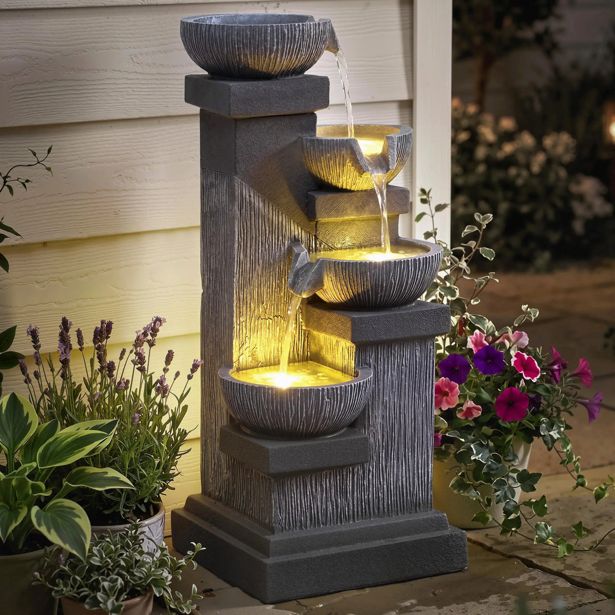 33.5 Inch 4-Tier Resin Cascading Water Fountain, LED Lights, Pump Water Fountains at Gallery Canada