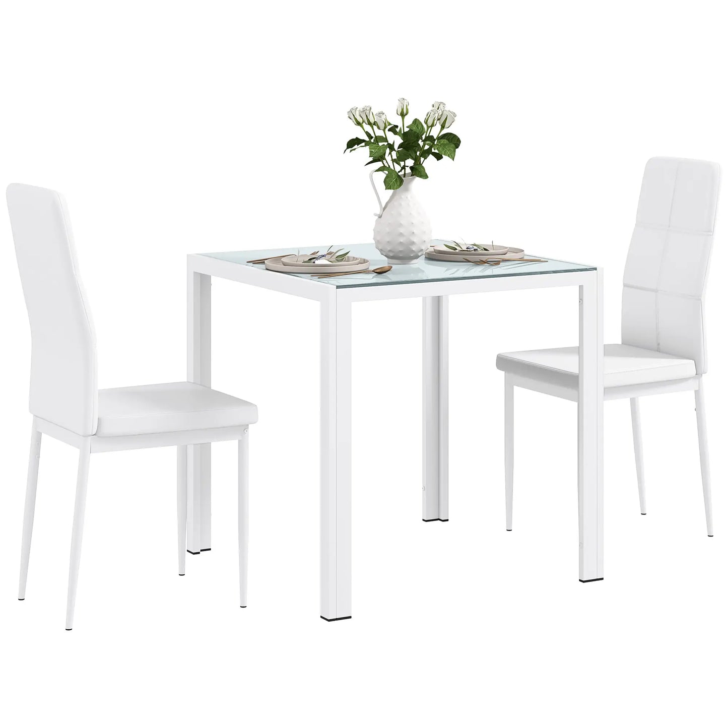 3-Piece Rectangular Glass Dining Table, Metal Frame, Faux Leather Chairs, White Bar Sets at Gallery Canada