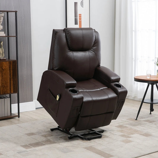 Power Lift Recliner Chair, PU Leather, Remote Control, Brown Electric Power Lift Chairs Brown at Gallery Canada