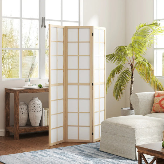 3 Panel Room Divider, 5.6 ft Folding Partition, Home Office, Bedroom Room Dividers Natural Wood, White at Gallery Canada